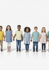 Obraz premium Happy children's day celebration with smiling kids holding hands in colorful outfits