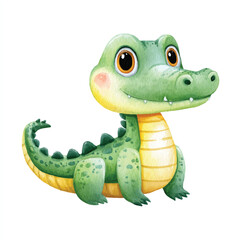 Naklejka premium Cute Cartoon Alligator Watercolor Illustration