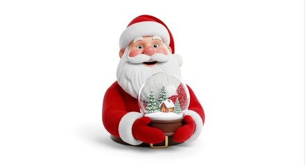 Cartoon Santa Holding Christmas Snow Globe on White Background