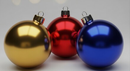 Festive Gold Red Blue Ornaments on White Background