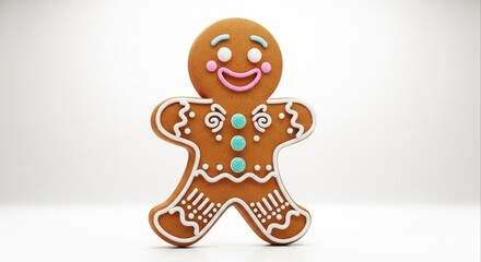 Iced Gingerbread Man Cookie Standing on White Background