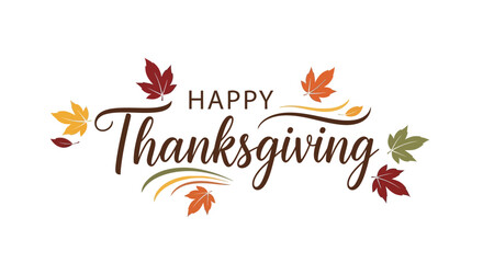 Happy Thanksgiving Calligraphy with Colorful Autumn Leaves Border
