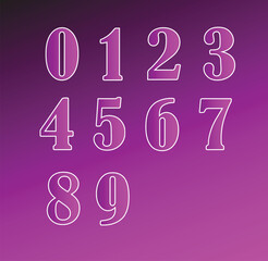 Colorful purple and magenta gradient numbers zero to nine vector
