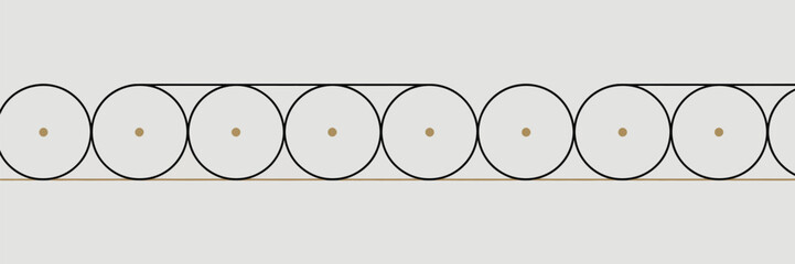 A row of overlapping circles with a line connecting the tops and a line at the bottom edge of circles