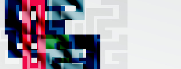 Abstract digital art. Vivid colors blend, forming geometric shapes. Complex patterns suggest depth, texture, modern design.