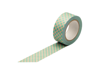 Decorative washi tape roll with mint green diamond pattern, isolated on a transparent background