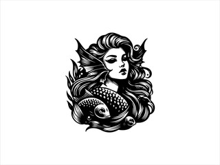 Obraz premium Mermaid silhouette rendered as a clean black vector emblem. Logo design concept