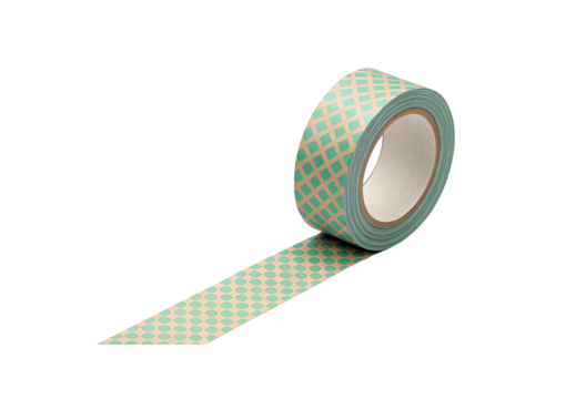 Decorative washi tape roll with mint green diamond pattern, isolated on a transparent background
