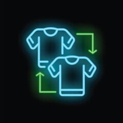 Neon sign depicting two t shirts exchanging positions, symbolizing the concept of clothing swap