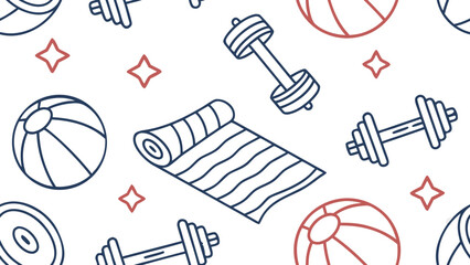 Fitness equipment seamless pattern isolated on
