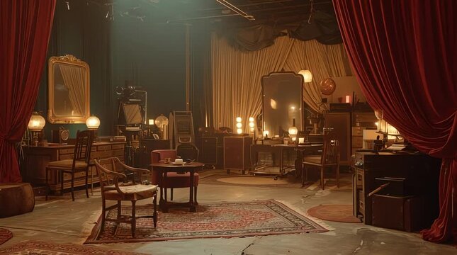 Vintage Dressing Room with Classic Furniture and Warm Lighting Film Set