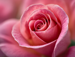 Soft pink rose blossom featuring delicate velvety petals in gentle spiral pattern symbolizing romance and natural beauty with blurred floral background