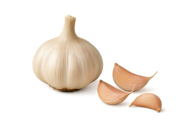 Garlic bulb and cloves, healthy food ingredient, seasoning for cooking, organic vegetable with transparent background