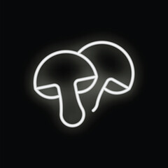 White neon sign illustrating two mushrooms on a black background