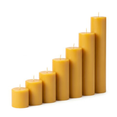 3d set of beeswax candles of different heights isolated on transparent background