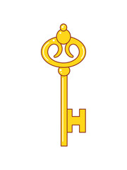 Cartoon golden or bronze intricate key, palmier shape key eye and H shape key bit design