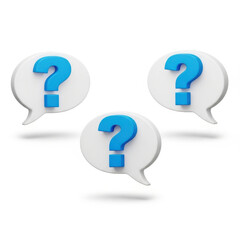 3d question mark speech bubbles isolated on transparent background