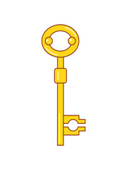 Cartoon style golden or bronze shiny key, oval key eye and O shape key bit design