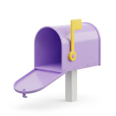 3d purple mailbox isolated on transparent background