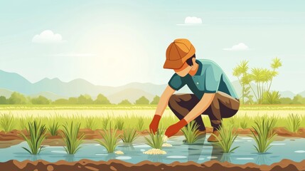 Fototapeta premium Map of transplanting rice in farmers' fields