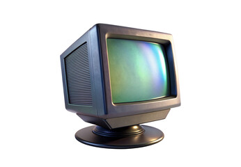 Retro CRT monitor with curved screen displaying color gradient, isolated on a transparent background