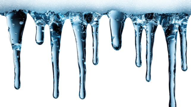 Transparent Icicles with Frosty Details on Transparent Background