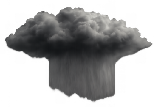 Storm cloud bringing heavy rain and downpour showing bad weather and climate change concept on transparent background