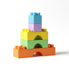 3d colorful building blocks stacked in a castle shape isolated on transparent background