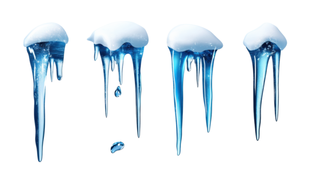Icicles with Snow Caps on Transparent Background