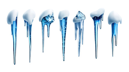 Transparent Icicles with Snow Caps on Transparent Background