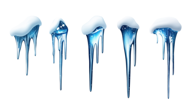 Icicles with Snow Caps on Transparent Background
