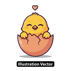 Adorable little yellow chick happily hatching from its cracked eggshell, symbolizing new beginnings and spring joy