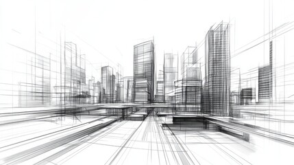 Architectural vision: A captivating monochrome line drawing of an urban skyline