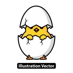 Cute yellow baby chick hatching from a cracked eggshell as a concept of new life