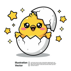 Cute Hatching Chick Cartoon A Cheerful, Baby Bird Emerges from its Egg, Shining Bright