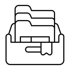 Box with old cases thin line icon, police force concept. Vector graphics. Document folders of evidence, trace sign on white background, style icon mobile or web design.