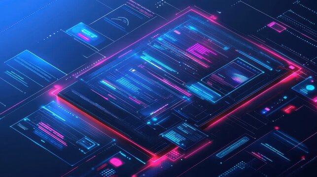 Futuristic Abstract Digital Landscape Representing Technological Advancement - Powered by Adobe