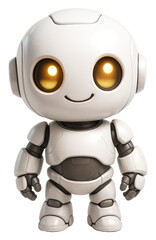 Cute White Robot with Big Glowing Orange Eyes and a Friendly Smile isolated on a transparent background