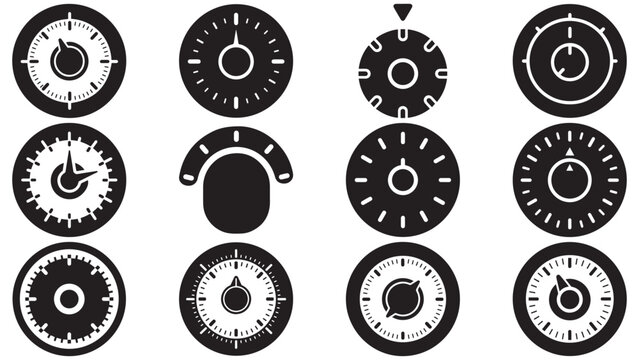 Minimalist black silhouette of a circular bank safe dial or vault combination lock, vector icon for financial security and money protection concepts