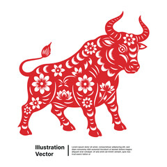 Auspicious Ox Illustration Floral Accents and Cultural Symbolism for the New Year
