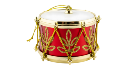 Red and gold decorative drum ornament isolated on transparent background
