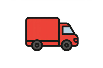Fototapeta premium Red colored delivery truck icon. Delivering goods, parcels, and express freight. Ideal for logistics and transport concepts