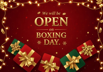 Open Boxing Day Announcement, Boxing Day Open Notice, Store Open on Boxing Day, Boxing Day Opening Hours Update, Holiday Open Boxing Day Poster