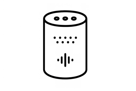 Smart speaker icon representing voice assistant technology, home automation, and artificial intelligence with transparent background