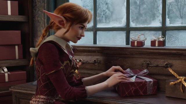 Santa&rsquo;s Workshop Elf Creating Toys for the Holiday Season