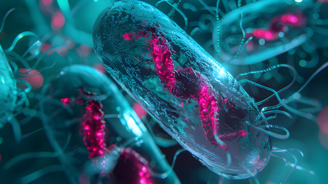 3D illustration of meiosis showcasing chromosome alignment and separation in genetic cell division.