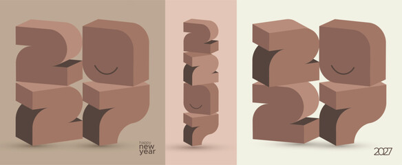 Modern 2027 concept created with smooth 3D brown typography and rounded geometric shapes, ideal for New Year promotions, posters, branding projects, and creative holiday graphics
