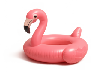 Pink flamingo inflatable pool float representing summer fun, vacation, holiday, and playful leisure activities