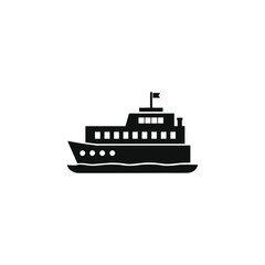 Obraz premium Black silhouette of a ferry boat isolated on white background