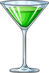 Refreshing Emerald Green Martini Glass Vector Illustration - Glossy Cartoon Cocktail for Bar Menus, Party Invites & Beverage Graphics